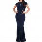 Short Sleeve O Neck Elastic Waist Backless Vestidos