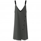 Solid Backless Buttons Down Baggy Midi Dress