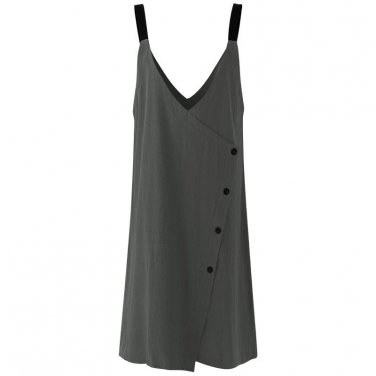 Solid Backless Buttons Down Baggy Midi Dress