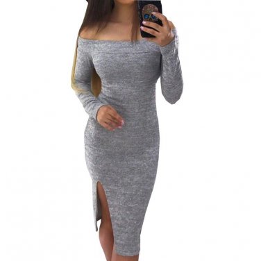 Long Sleeve Slash Neck Party Dress Mujer Robe Femme