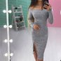 Long Sleeve Slash Neck Party Dress Mujer Robe Femme