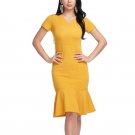 Plus size Vintage Off shoulder Vestidos Short Sleeve Fashion Yellow