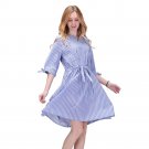 Cotton V-neck Women Dress With Belt Casual Vintage Vestidos