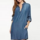 Flod Sleeve Trun Down Collared Mini Shirt Dress Vestido Plus