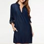 Flod Sleeve Trun Down Collared Mini Shirt Dress Vestido Plus