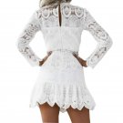 Party Long Sleeve Zipper Mini Dress White Black Dress