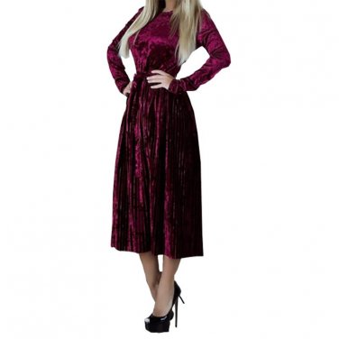 Long Sleeve Winter Autumn Velour Dress Solid Robe Mujer Dress