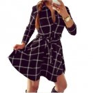 Women Plaid Check Print Spring Casual Shirt Dress Mini