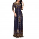 Casual Plus Size Blue White Print Vestidos Fashion Sleeve Dress