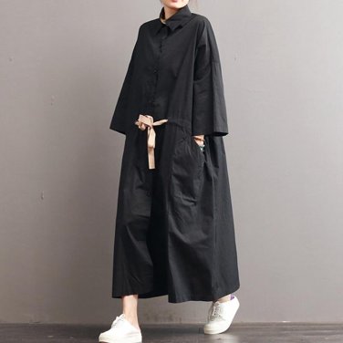 Women Loose Maxi Dresses Oversized Casual Belt Female Dress