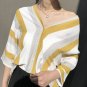 Summer Elegant Women Blouse Yellow Stripes Deep V Neck Cross Backless Linen Blouse Tops