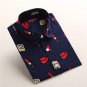 Dioufond Print Women\'s Long Sleeve Blouse Shirts Lipstick Floral Ladies Blouses Cotton Fashion Blus