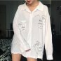 Women\'s Tops and Blouses Cotton White Shirt Line Face Print Retro Shirts with Long Sleeve White Blo