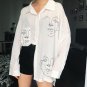 Women\'s Tops and Blouses Cotton White Shirt Line Face Print Retro Shirts with Long Sleeve White Blo