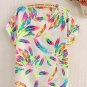 CUHAKCI Summer Women Sunflower Bird Chiffon Print Blouse Stripe Plaid Shirt Cross Love Blouse Short