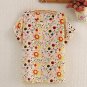 CUHAKCI Summer Women Sunflower Bird Chiffon Print Blouse Stripe Plaid Shirt Cross Love Blouse Short