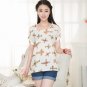 CUHAKCI Summer Women Sunflower Bird Chiffon Print Blouse Stripe Plaid Shirt Cross Love Blouse Short