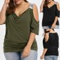 Plus Size Women Cold Shoulder Loose Casual Short Sleeve Shirt Tops Blouse Tops