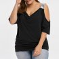 Plus Size Women Cold Shoulder Loose Casual Short Sleeve Shirt Tops Blouse Tops