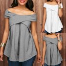 Women Off The Shoulder Short Sleeve Sweatshirt Pullover Tops Blouse Shirt