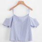 Women Summer Pinstripe Blouse Cold Shoulder Top