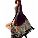 Summer Autumn Long Cardigan Blusas Women Vintage Boho Floral Tassel Beach Cover Up Tops Chiffon Blou