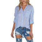 Blue Stripes Long Sleeve Shirt Fashion Blouse Lady Casual Overalls Shirt Cotton Blouse Blouses