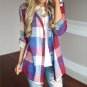 Women Casual Matching Color Long Sleeve Button Loose Plaid Shirt Blouse Top