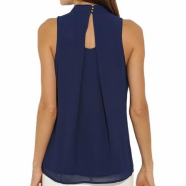 Women Chiffon Back Hollow Blouses Fashion 2018 New Beach Summer Sleeveless Tops Elegant Pleated Blus