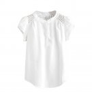 Women Solid O-Neck Hollow Out T-Shirt Short Butterfly Sleeve Casual Tops Blouse