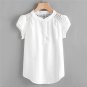 Women Solid O-Neck Hollow Out T-Shirt Short Butterfly Sleeve Casual Tops Blouse