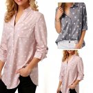 Women Fashion 3/4 Sleeve V neck Blouse Polka Dot Print Turndown Collar Shirt