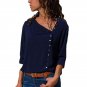 Women Casual Turn Down Collar Shirt Irregular Side Single Breasted Tops