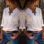 Fashion Women V Neck Long Sleeve Cotton Linen T-shirt Casual Blouse Tops