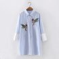 Hanyiren Women Bird Embroidered Blouse fashion Long sleeve high quality white turn down collar Shirt