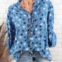 Spring Summer Shirts Women Casual Adjustable Long Sleeve Polka Dot Print Stand Collar Pockets Button