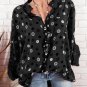 Spring Summer Shirts Women Casual Adjustable Long Sleeve Polka Dot Print Stand Collar Pockets Button