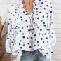 Spring Summer Shirts Women Casual Adjustable Long Sleeve Polka Dot Print Stand Collar Pockets Button