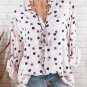 Spring Summer Shirts Women Casual Adjustable Long Sleeve Polka Dot Print Stand Collar Pockets Button