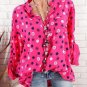 Spring Summer Shirts Women Casual Adjustable Long Sleeve Polka Dot Print Stand Collar Pockets Button
