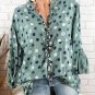 Spring Summer Shirts Women Casual Adjustable Long Sleeve Polka Dot Print Stand Collar Pockets Button