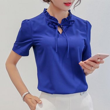 Casual Elegant OL Chiffon Blouse Short Sleeve Work Wear Blusas Tops