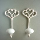 2 Hand Painted Cast Iron Wall Hooks