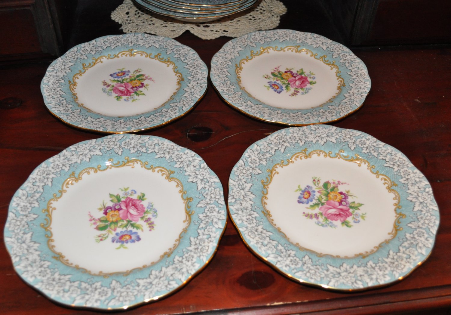 ROYAL ALBERT AQUA BLUE ENCHANTMENT SALAD PLATES