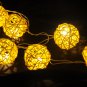 20 X Yellow RATTAN BALL STRING PARTY PATIO WEDDING BEDROOM LIGHT CHRISTMAS