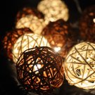 20 X White and brown RATTAN BALL STRING PARTY PATIO WEDDING BEDROOM LIGHT CHRISTMAS