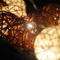 20 X White and brown RATTAN BALL STRING PARTY PATIO WEDDING BEDROOM LIGHT CHRISTMAS