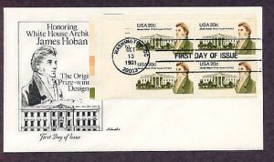 Honoring White House Architect James Hoban, Plate Block FDC First Issue USA