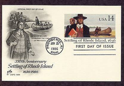 350th Anniversary, Settling of Rhode Island, Roger Williams, First Issue USA