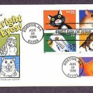 Bright Eyes, Pets, Dog, Cat, Goldfish, Parakeet, Hamster, First Issue FDC USA